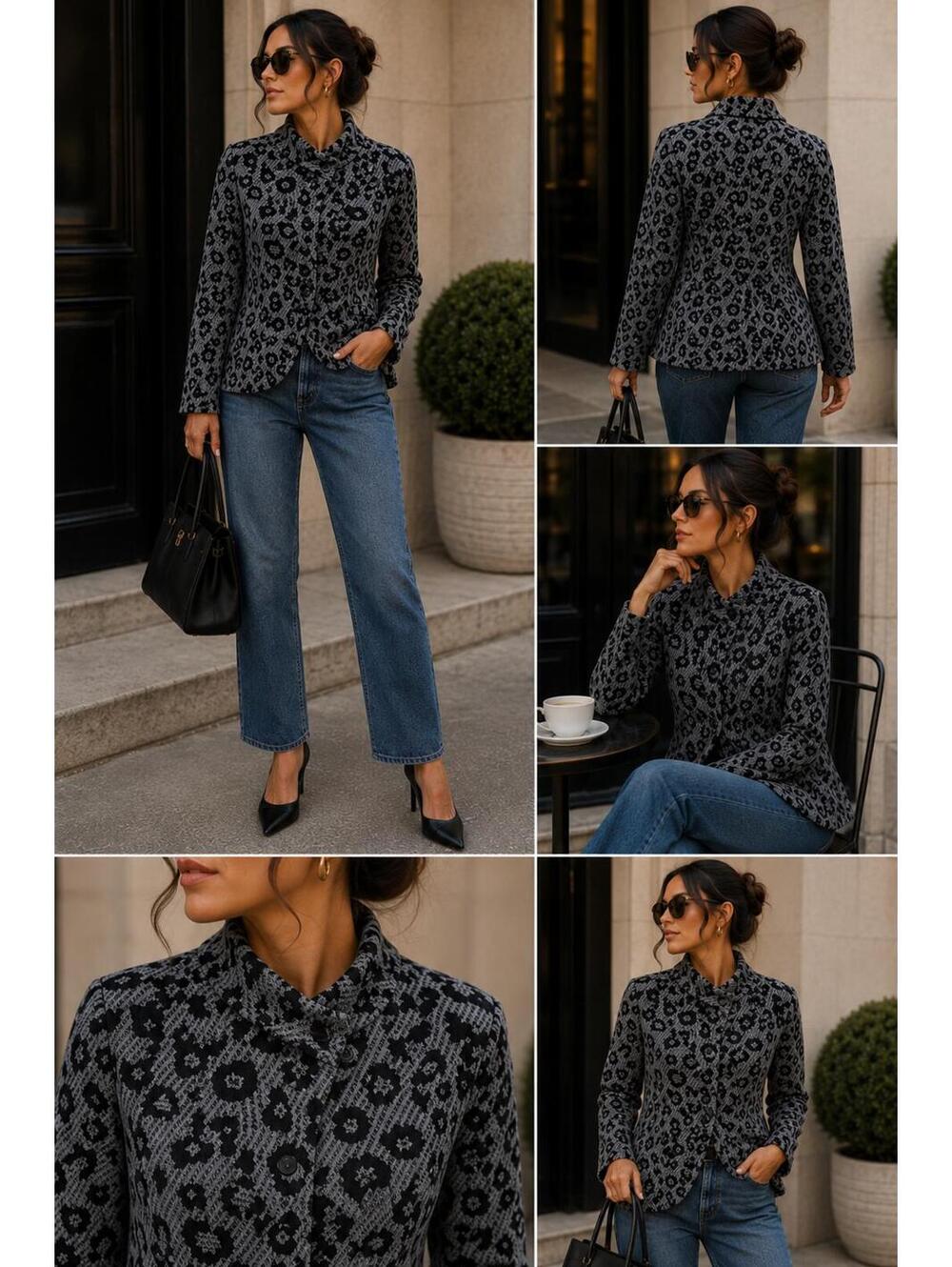 Ming Wang Women's Black and Gray Animal‎ Print Jacket XS